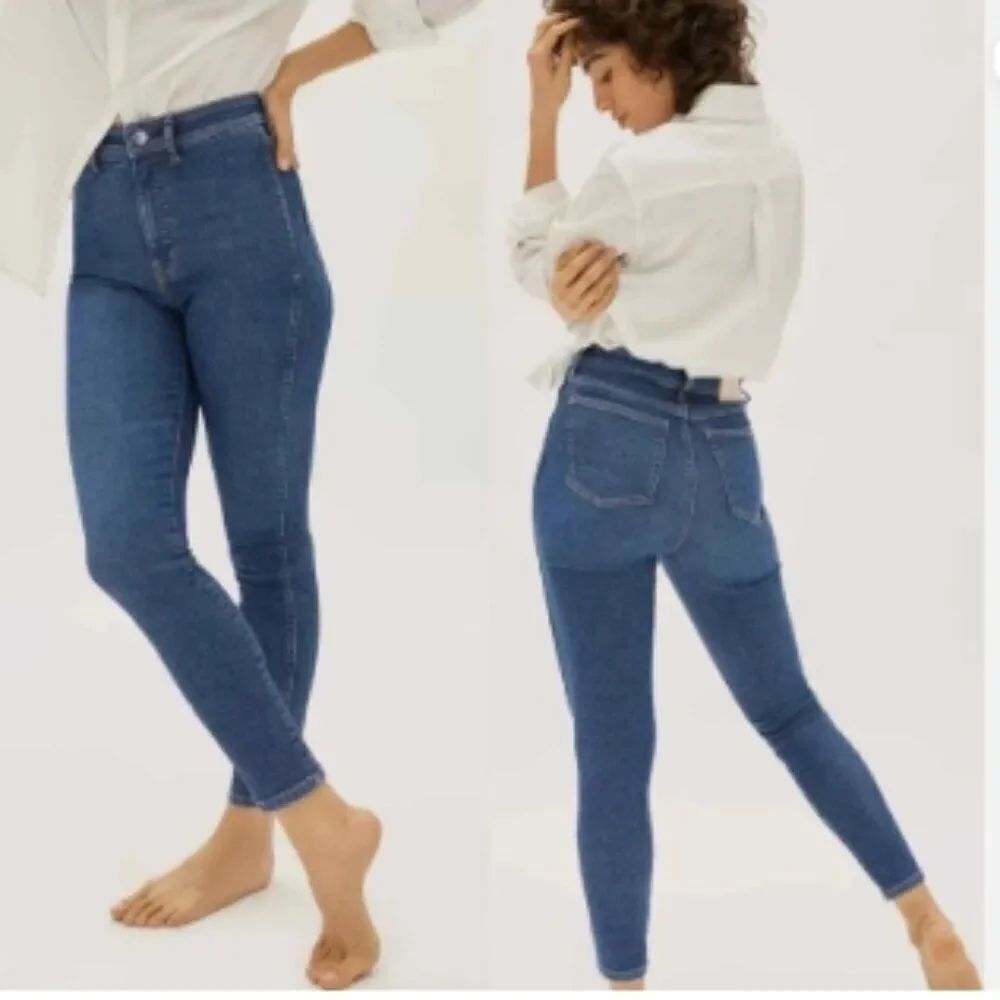 Everlane The Way High Rise Skinny Jeans Clean Front Med Wash Blue  in Size 29
